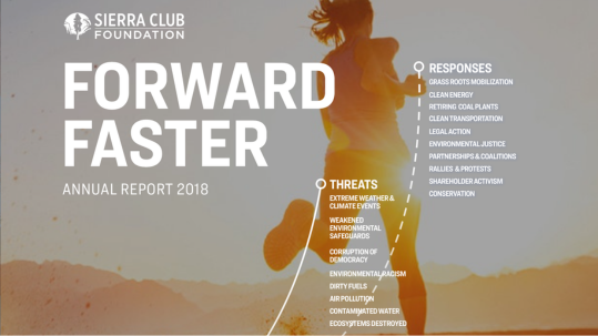 Annual report 2018: a woman running in the background with the words Forward Faster superimposed